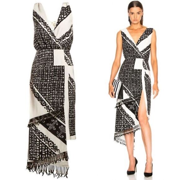 Aquazzura Dress Womens Sz 10 pavilion asymmetrical Silk in optic white & Black - Picture 2 of 16